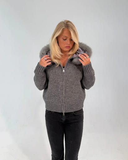 FUR ZIP JACKET GREY