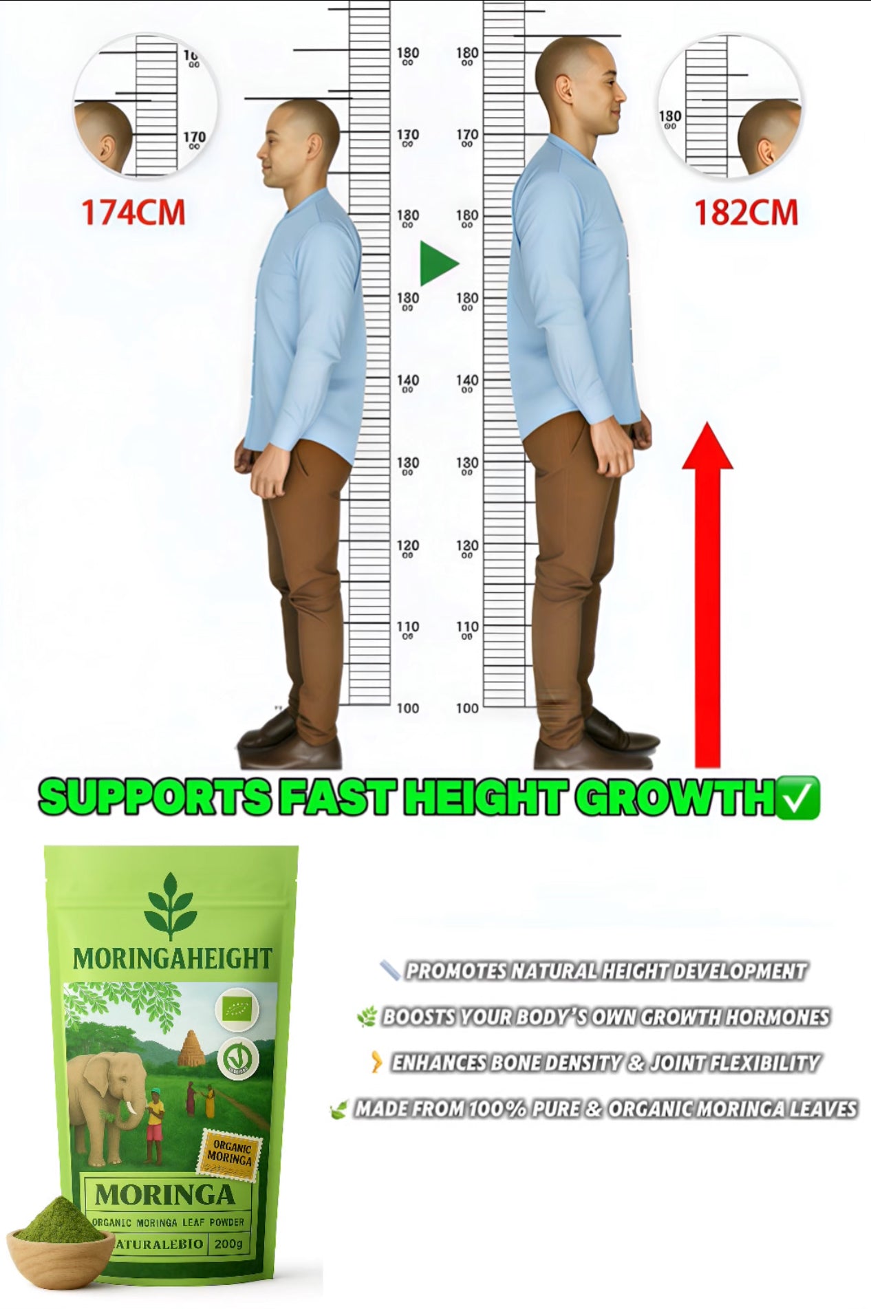 Natural Height Grow Moringa Superfood Powder