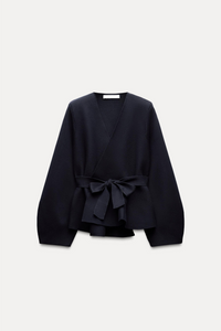 BELTED BLAZER WITH SHOULDER PADS